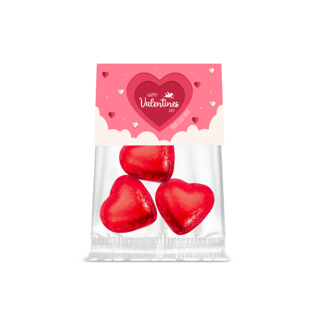 Valentines – Eco Info Card – Red Foiled Praline Hearts